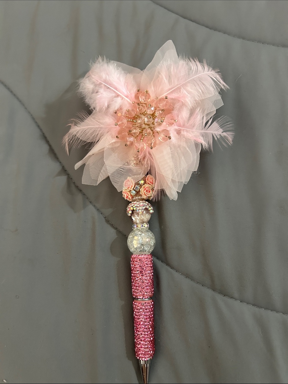 Pink Feather & Crystal Decorative Pen - Women Accessories